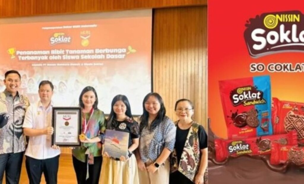 Ribuan Siswa SD Tanam Bunga, Nissin Soklat & PT Monde Mahkota Biskuit Raih Rekor MURI